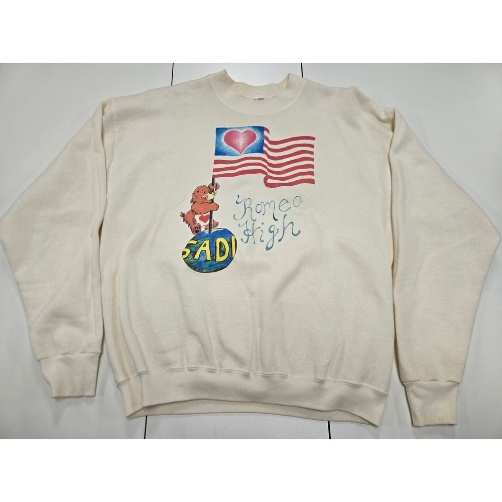 Vintage 1995 FOTL Romeo High SADD Sweatshirt XL Cream USA Care Bear Shanty Creek